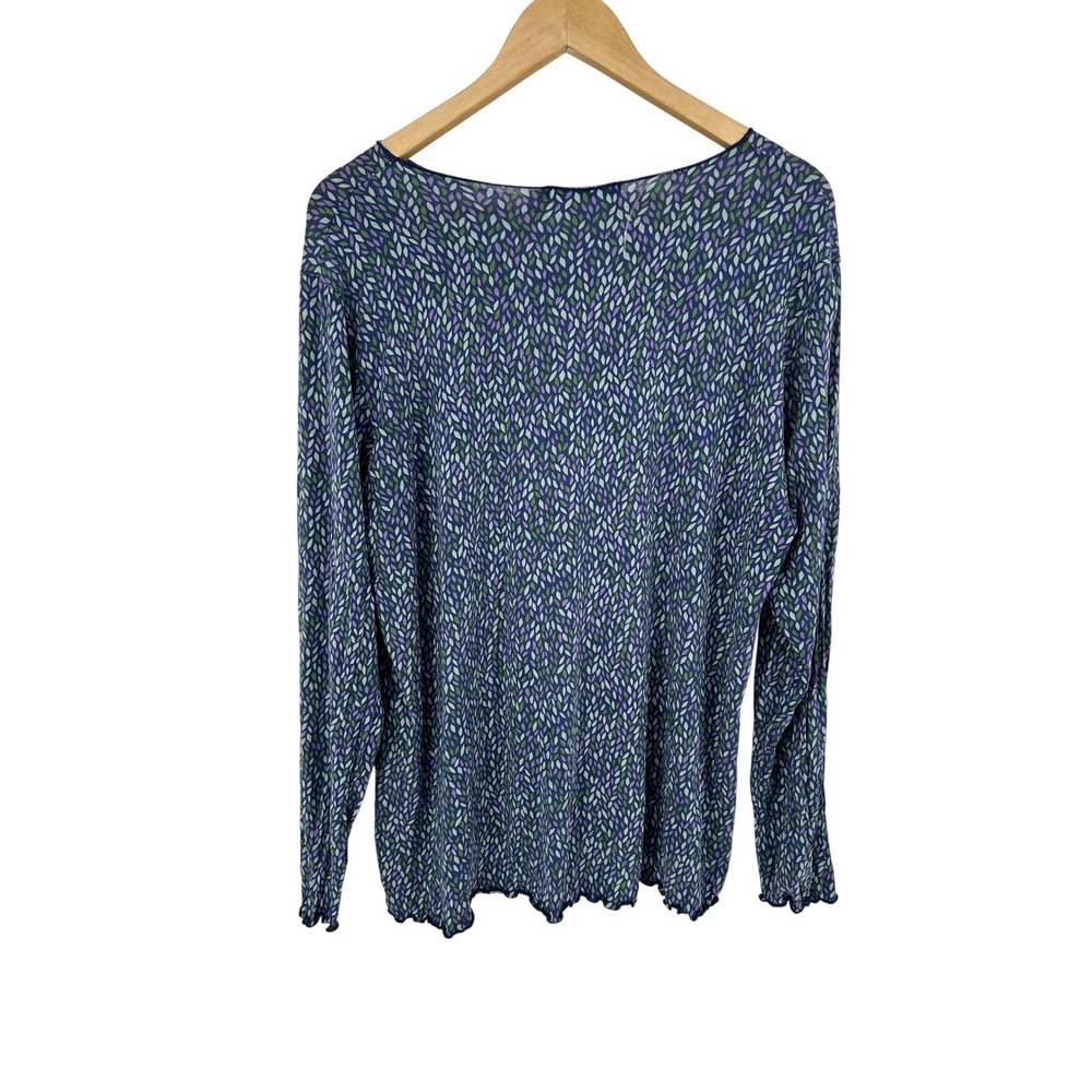 Gudrun Sjoden Leaf Print Top Womens XL Blue Purple Long Sleeve Lettuce Edge - Picture 3 of 5